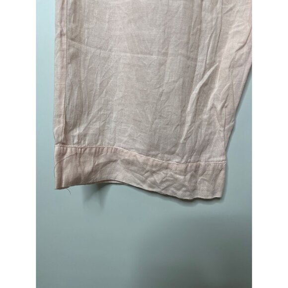 FLAX Wide Leg Elastic Waist Pull On Pant 100% Linen Lightweight Pink Pockets Med - Picture 9 of 9